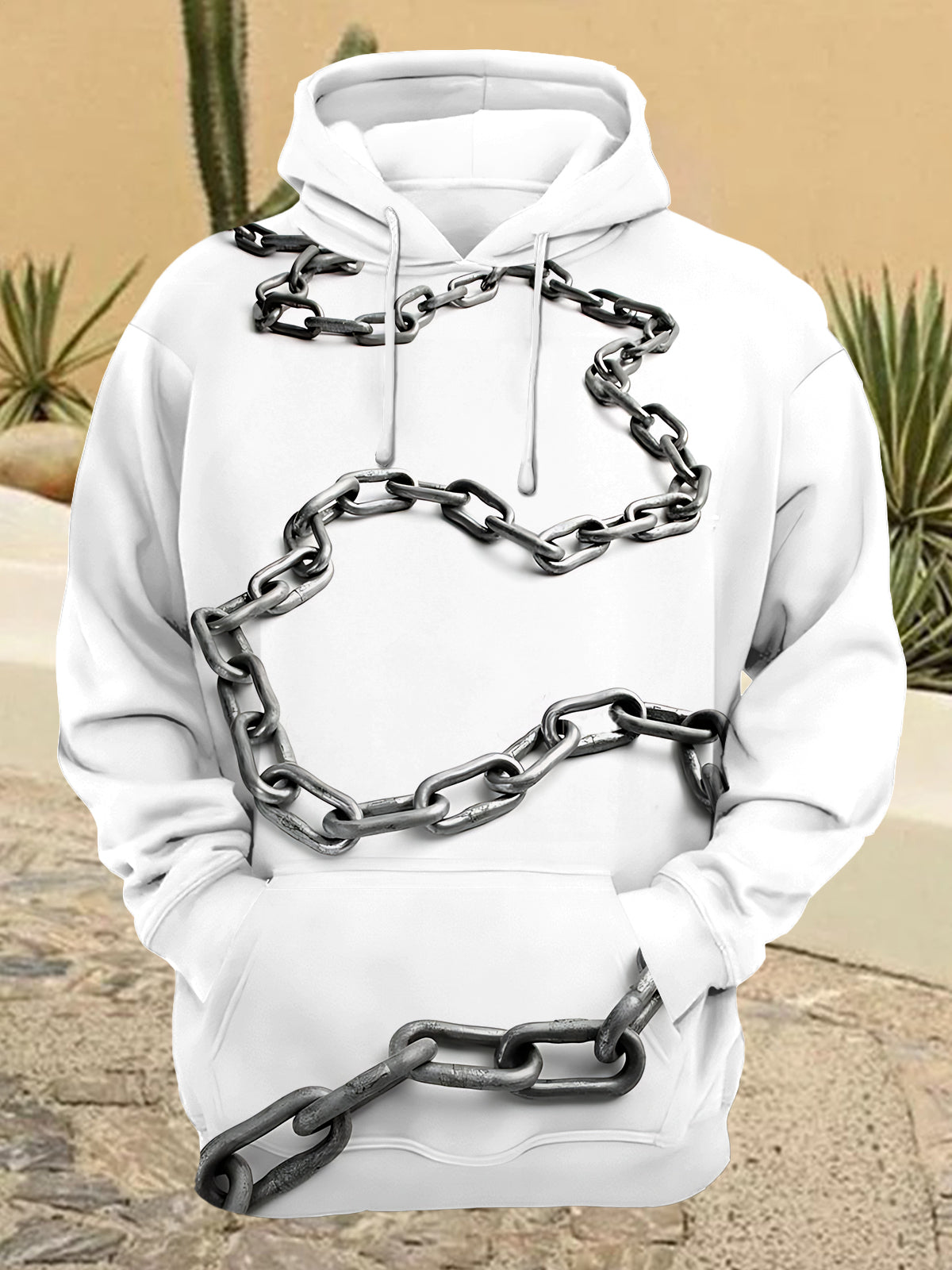 Chain Print Men's Long Sleeve Printing Pocket Hooded Sweatshirt