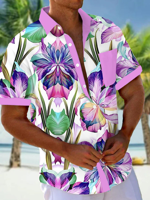 men's Hawaiian shirt front view tropical beach vacation