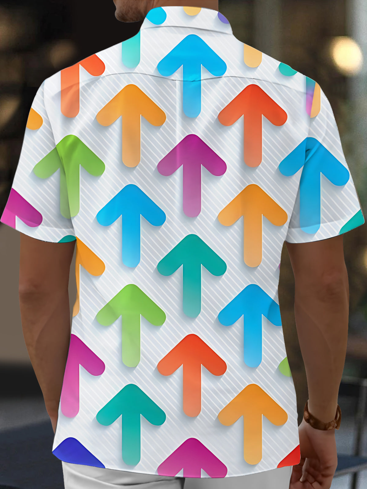 Colorful Arrow Print Men's Pocket Short Sleeve Shirts