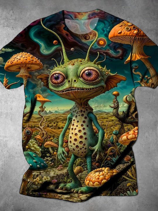 men's mushroom print graphic t-shirt front view