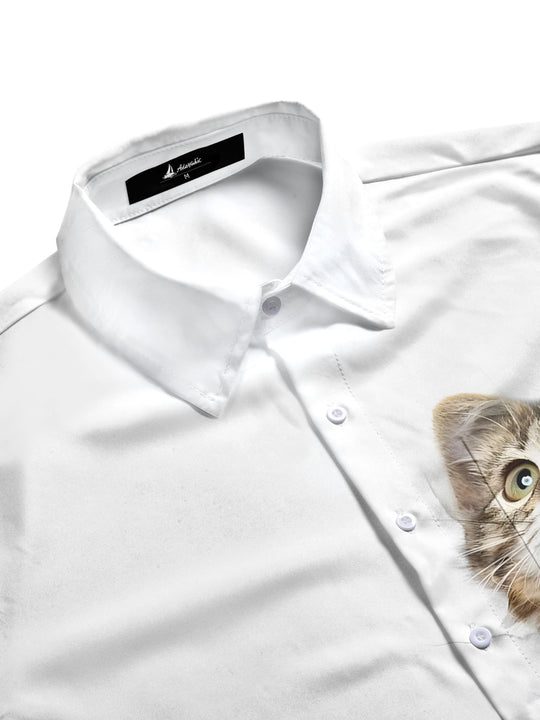 Men's cat print pocket half sleeve shirt side view