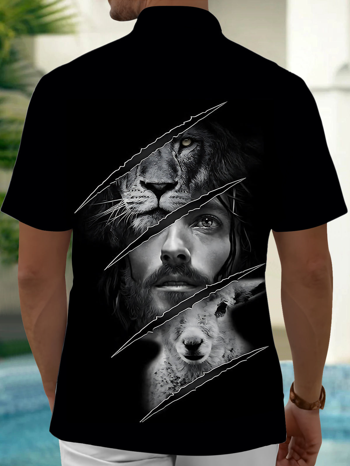 Christian Jesus Print Men's Pocket Short Sleeve Shirts