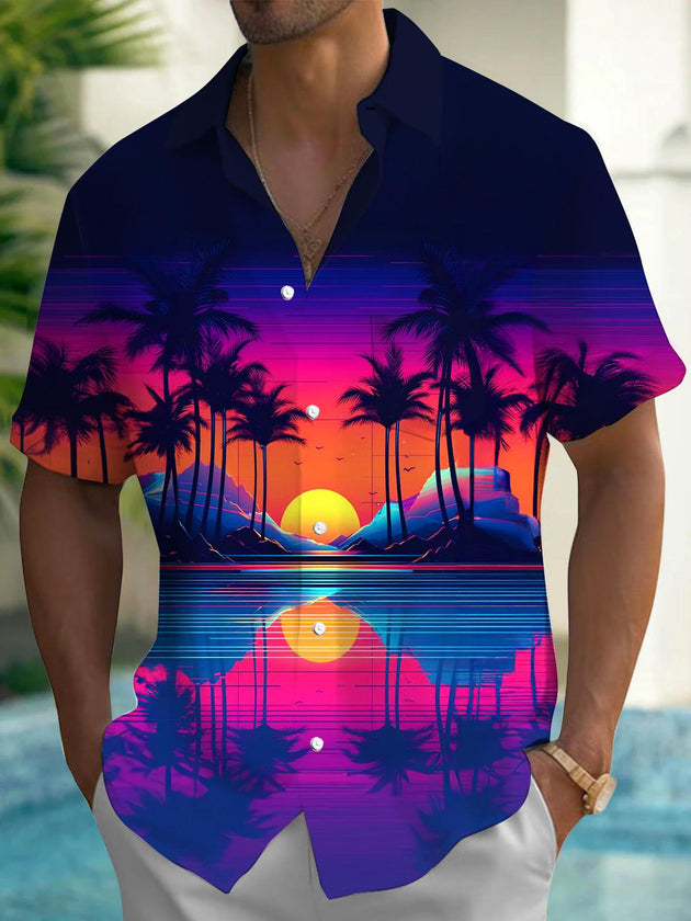 men's Hawaiian shirt front view tropical beach vacation