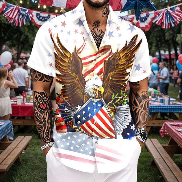 Patriotic Hawaiian Shirts for Men 250 Years Eagle Flag Patriotic Button Up Shirt Hawaiian Outfit for Parade sweetie