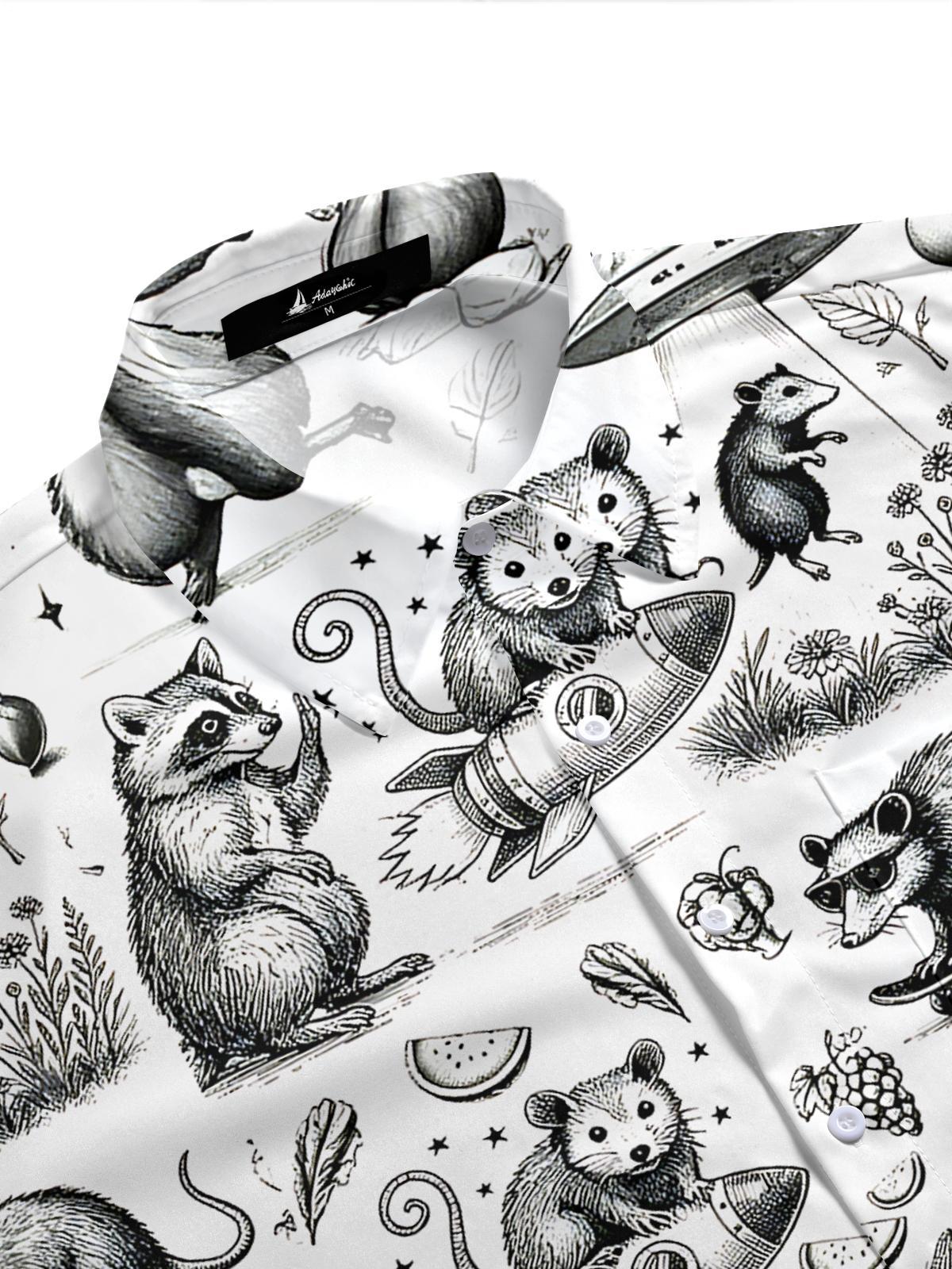 Vintage Raccoon Mouse Men's Pocket Short Sleeve Shirts