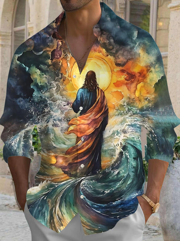 men's art print shirt front view