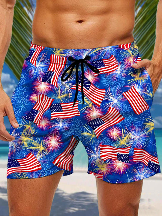 men's American flag print casual pants front view Independence Day