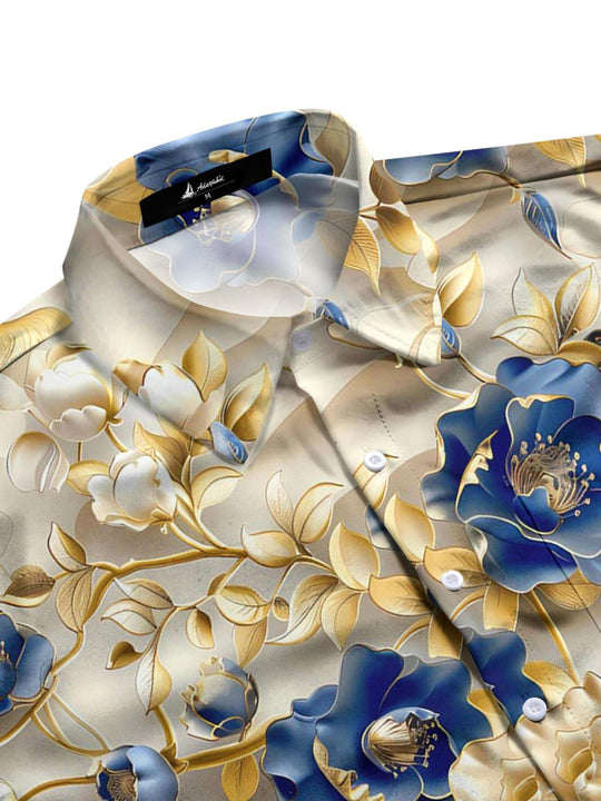 men's floral short sleeve flat lay shirt