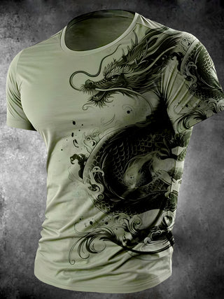 Men's short sleeve graphic t-shirt with dragon print back view