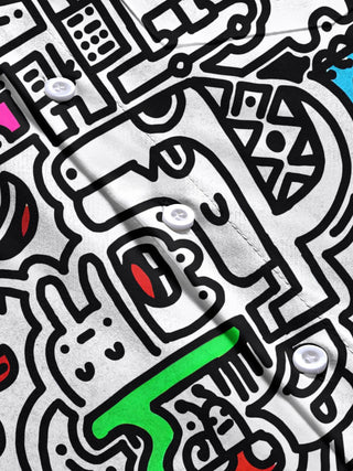 Men's art print short sleeve shirt flat lay pattern detail