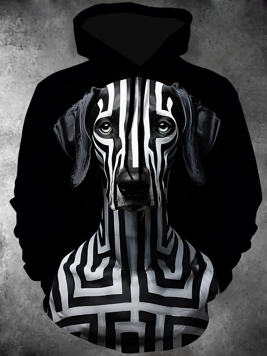 Men's striped dog pullover hoodie front view