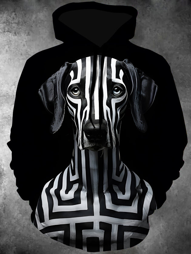 Men's striped dog pullover hoodie front view