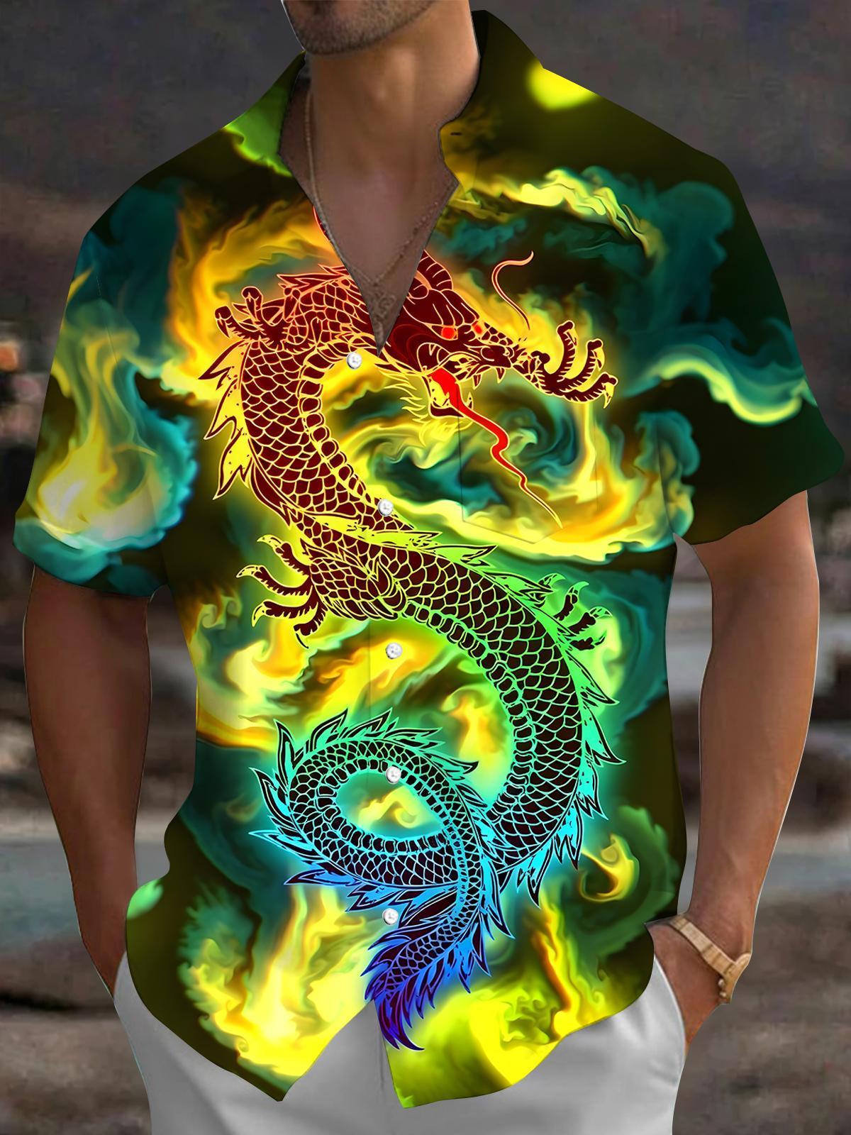 men's dragon print shirt front view