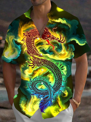 men's dragon print shirt front view