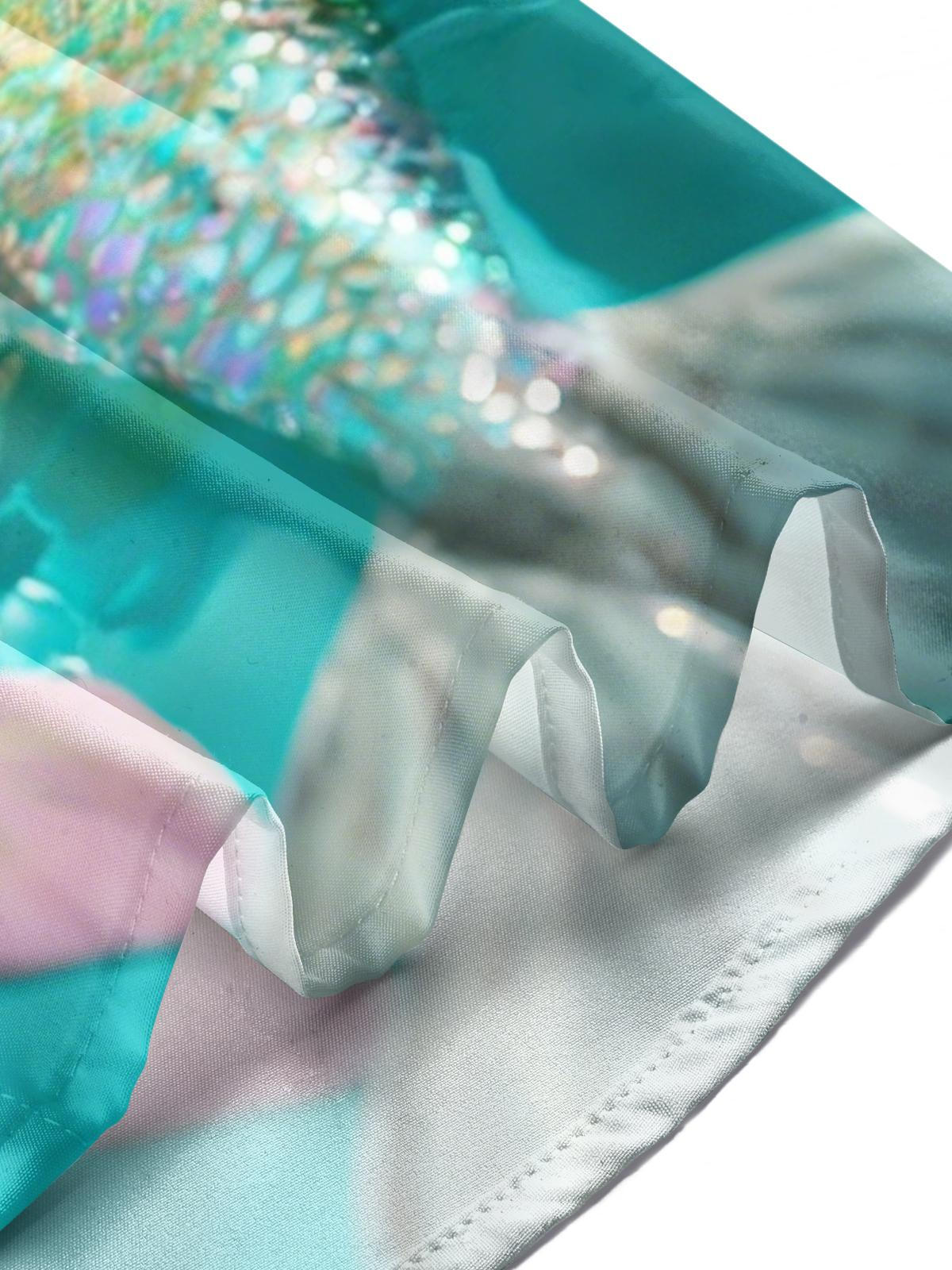 Hawaiian Beach Cat Mermaid Print Men's Pocket Short Sleeve Shirts