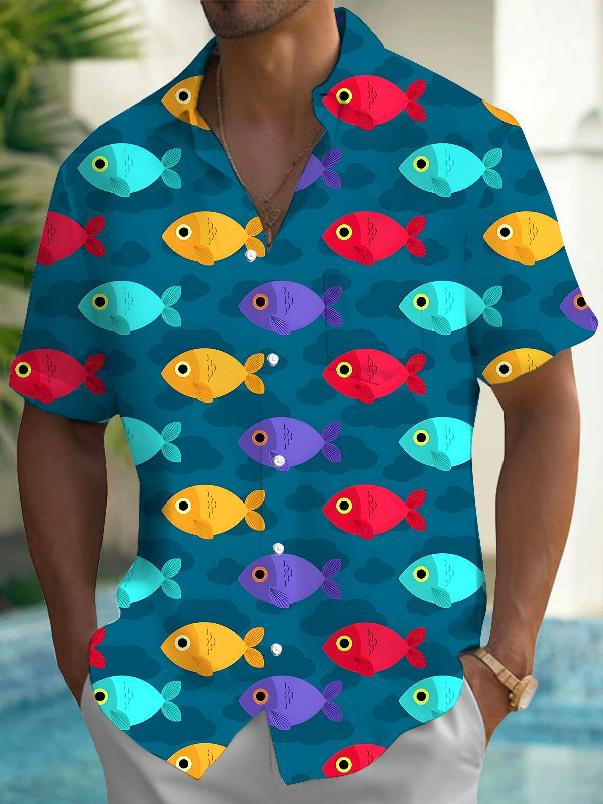 Hawaiian Fish Men's Pocket Short Sleeve Shirts