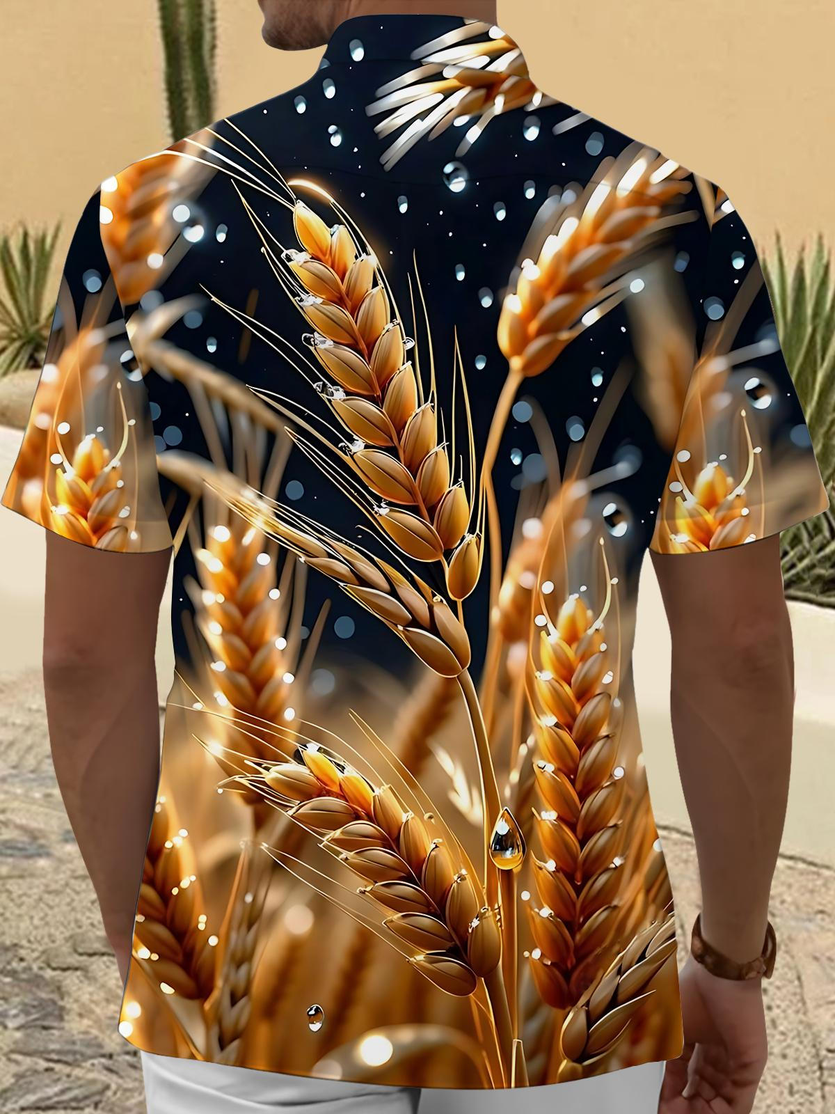 Wheat Print Men's Pocket Short Sleeve Shirts