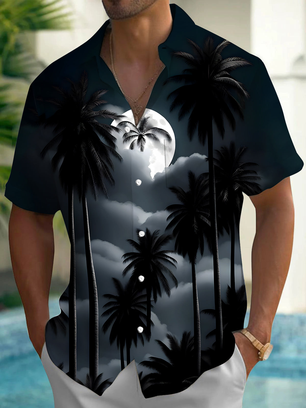 Coconut Tree Men's Pocket Short Sleeve Shirts