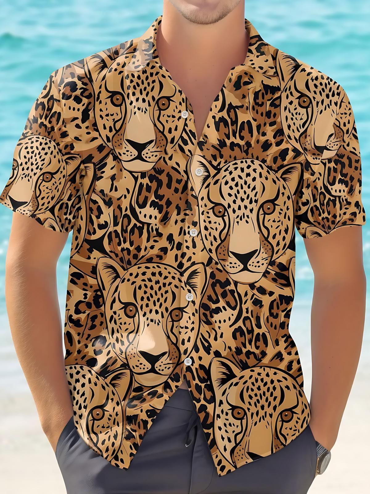 men's leopard print shirt front view