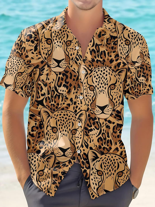 men's leopard print shirt front view