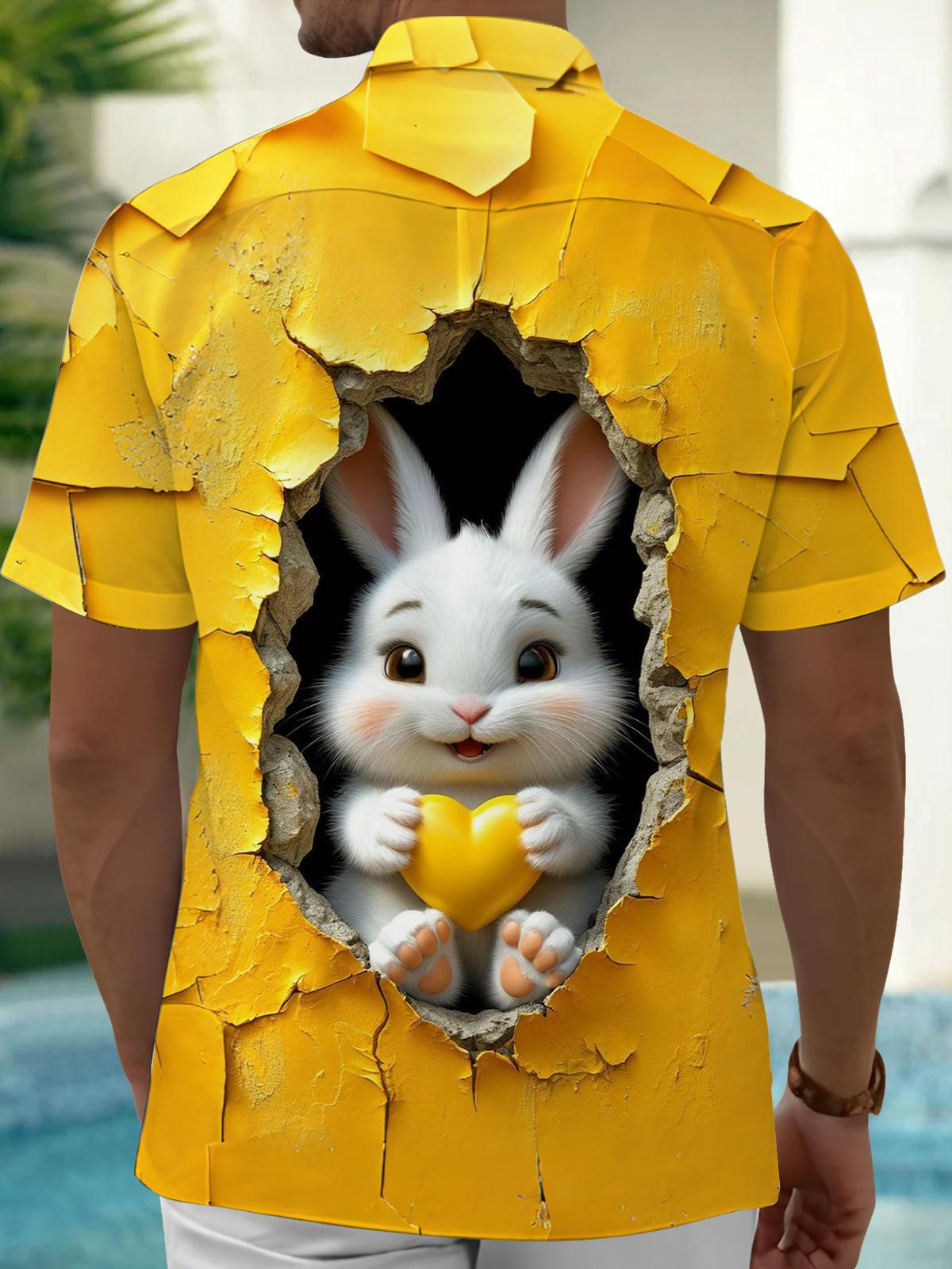 Rabbit Print Men's Pocket Short Sleeve Shirts