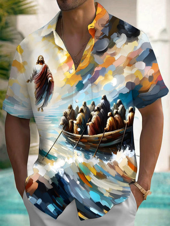 men's art print shirt front view
