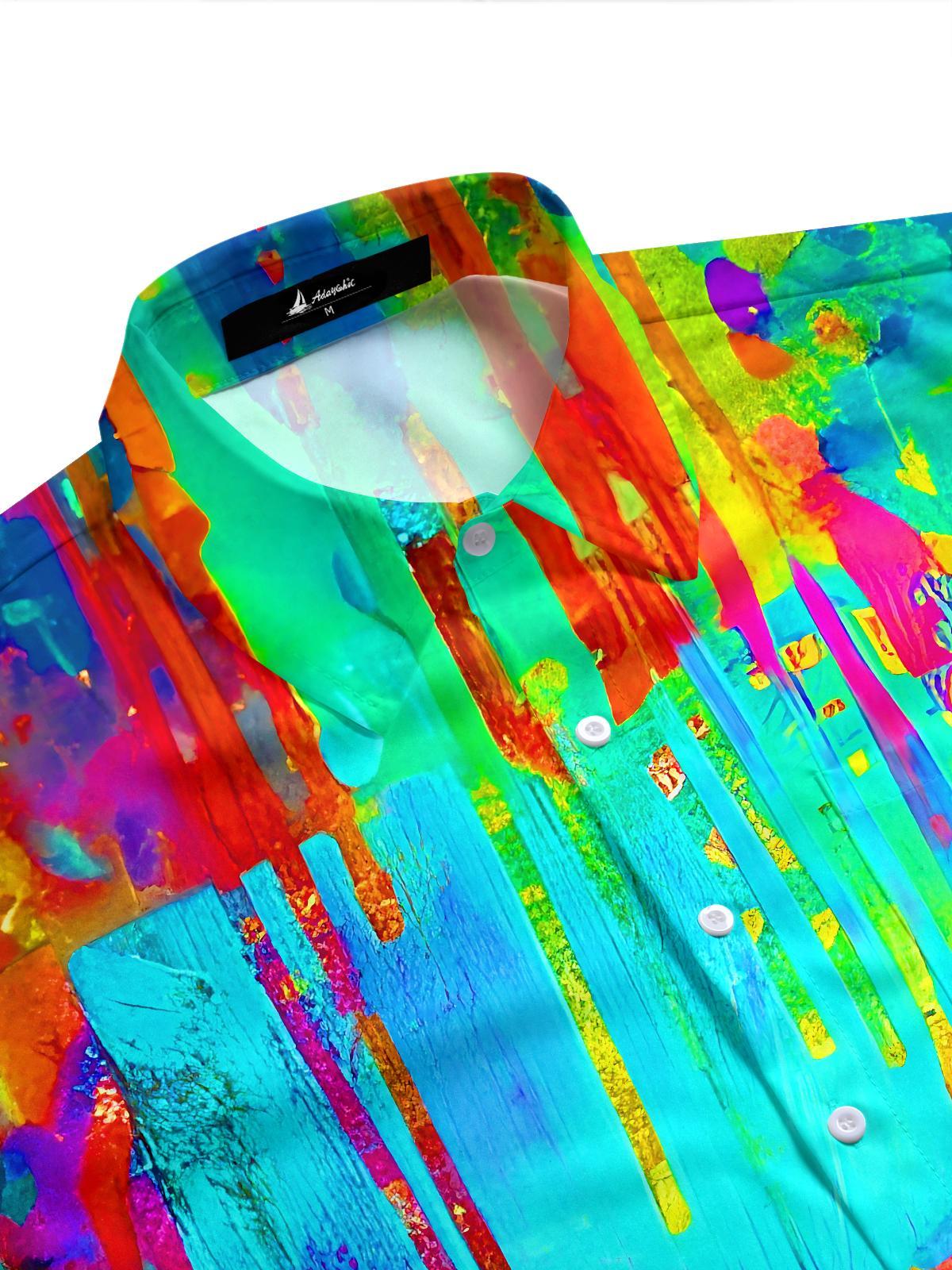 Art Colorful Tie-Dye Splash Paint Men's Pocket Short Sleeve Shirts