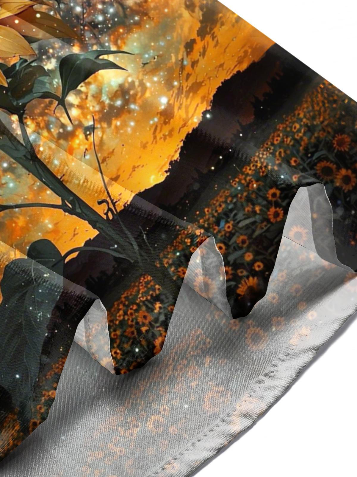 Sunflower Starry Sky Print Men's Pocket Short Sleeve Shirts