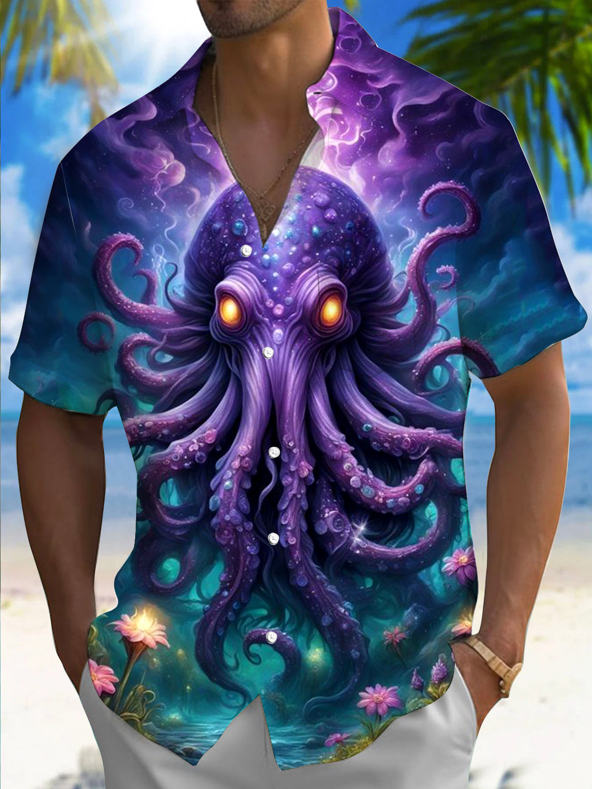 Octopus Print Men's Pocket Short Sleeve Shirts