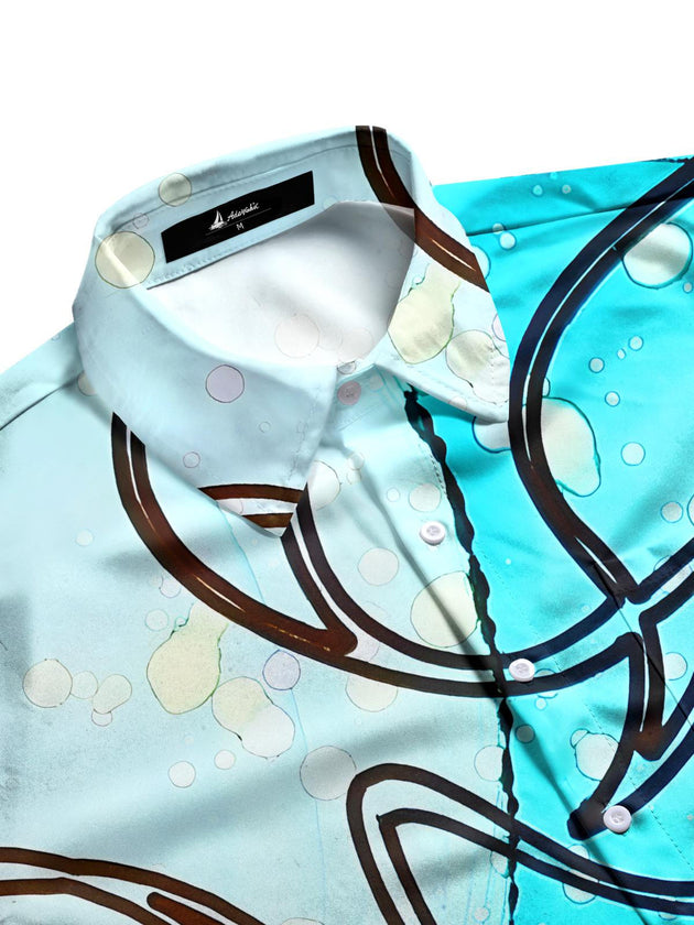 Men's abstract geometric print short sleeve shirt side view