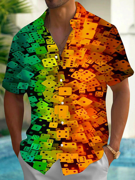 Men's contrasting dices pocket short sleeve shirt front view