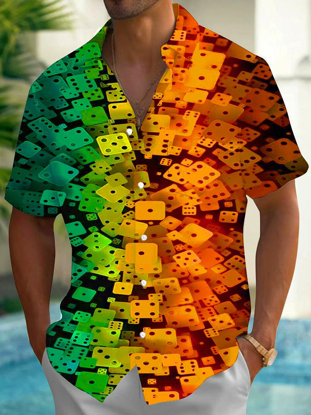 Men's contrasting dices pocket short sleeve shirt front view