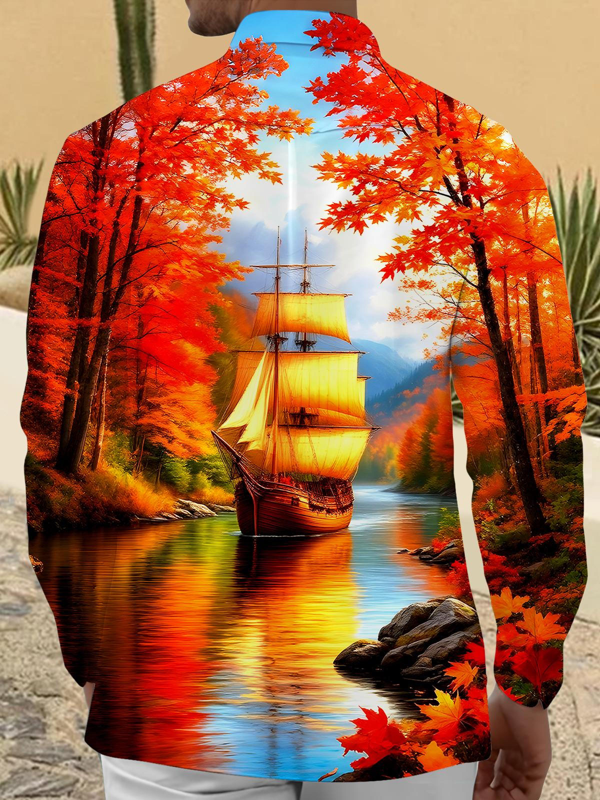 Maple Leaf Boat Men's Pocket Long Sleeve Shirts