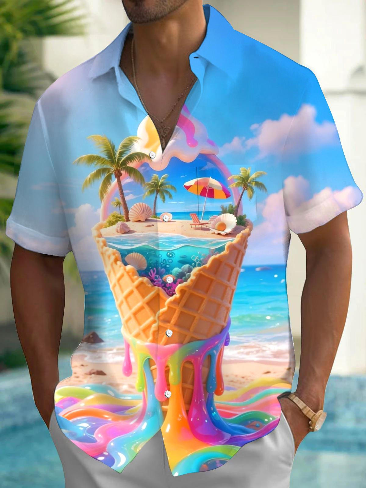 Hawaiian Print Men's Pocket Short Sleeve Shirts