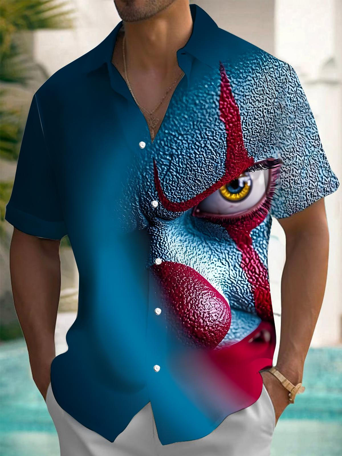 Joker Print Men's Pocket Short Sleeve Shirts