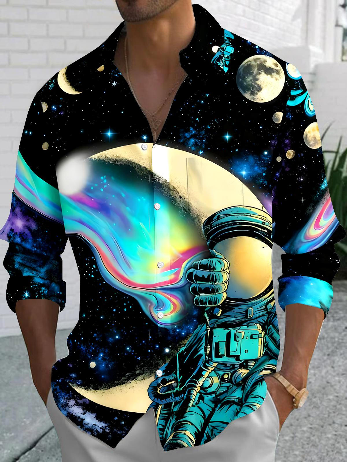 Abstract Moon Men's Pocket Long Sleeve Shirts