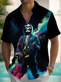 Rock Skeleton Playing Guitar Men's Pocket Short Sleeve Shirts