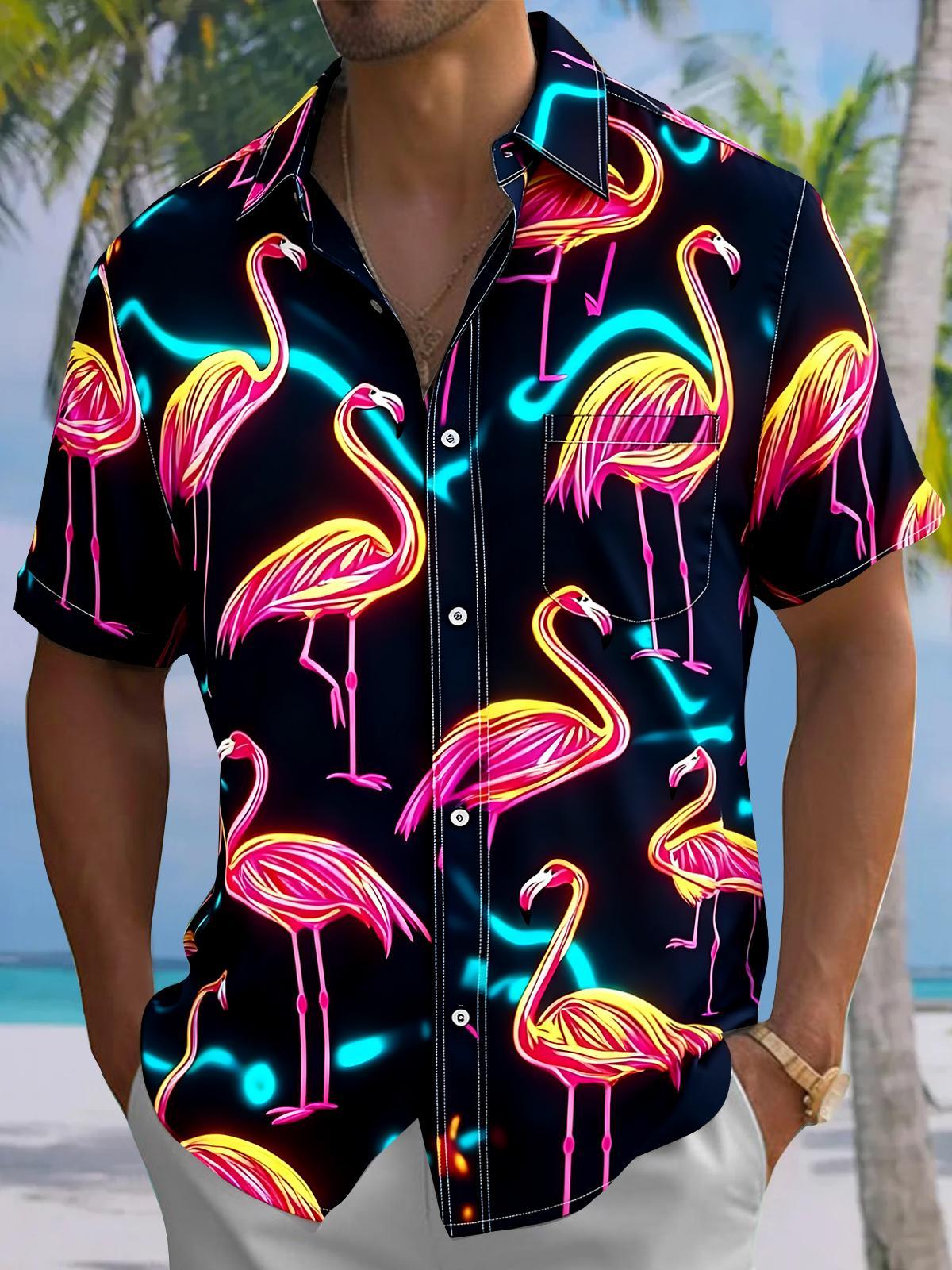 Hawaiian Flamingo Men's Pocket Short Sleeve Shirts