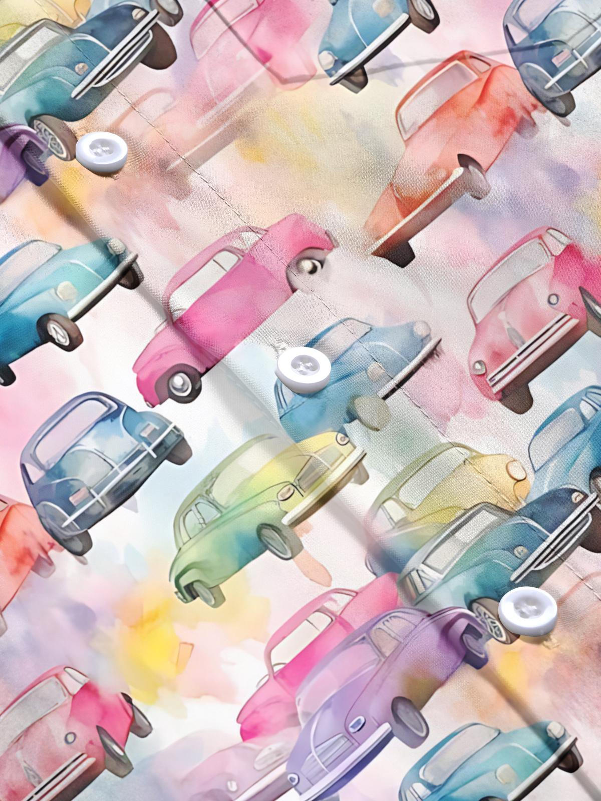 Car Print Men's Pocket Long Sleeve Shirts