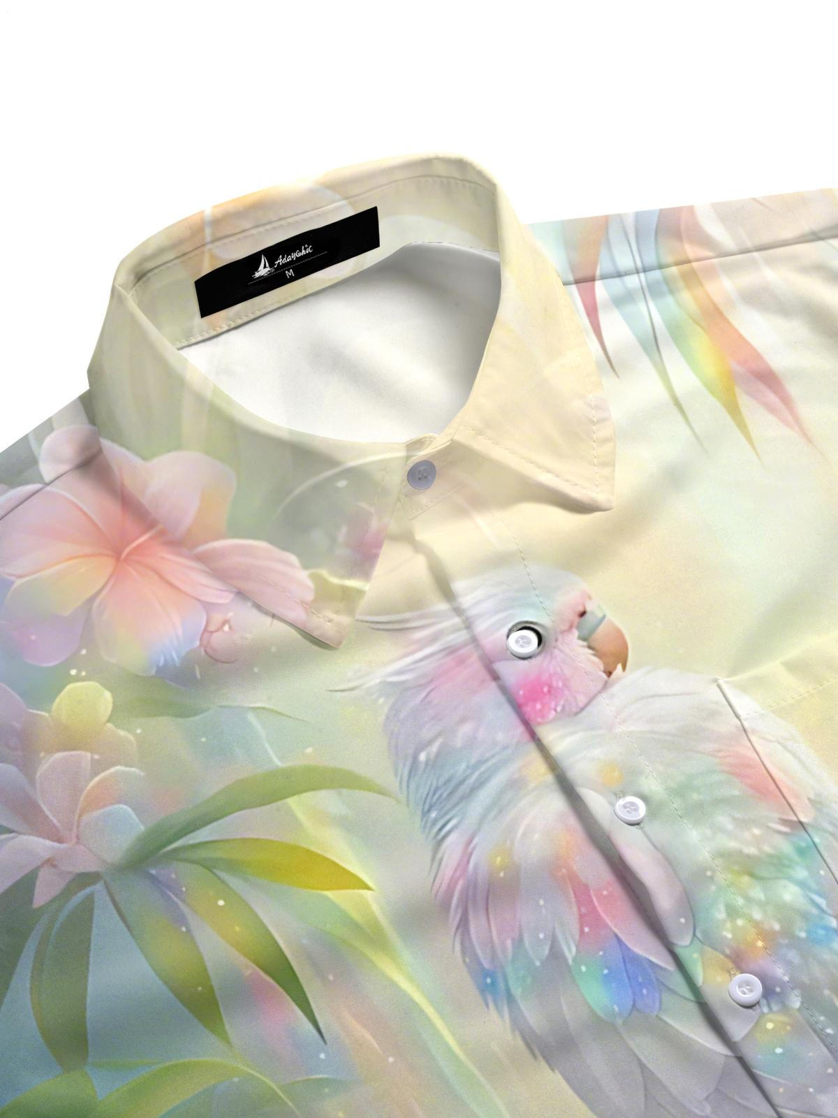Parrot Print Men's Pocket Short Sleeve Shirts