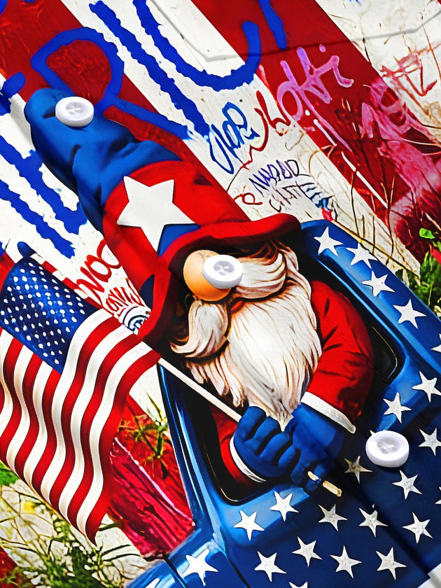 Men's short sleeve shirt with American flag print pattern flat lay view