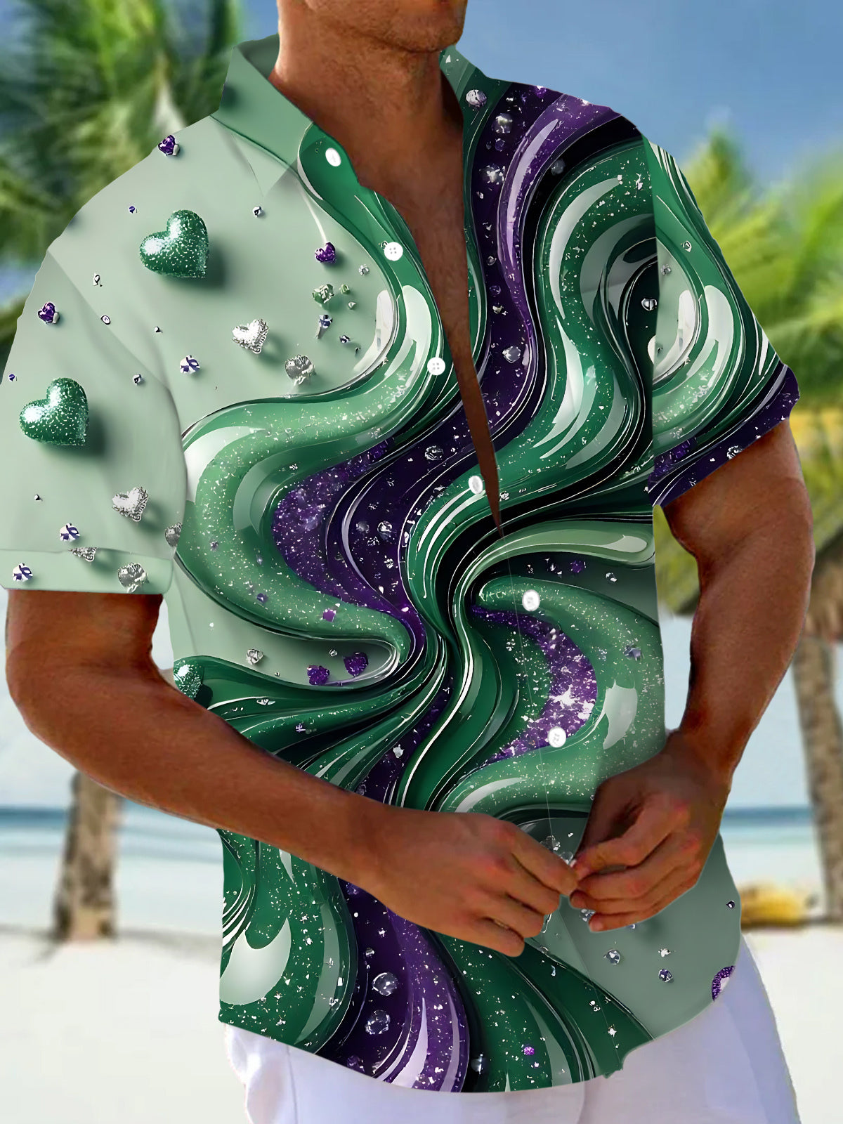 Abstract Print Men's Pocket Short Sleeve Shirts