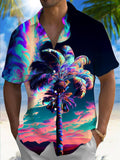 Hawaiian Palm Tree Print Men's Pocket Short Sleeve Shirts