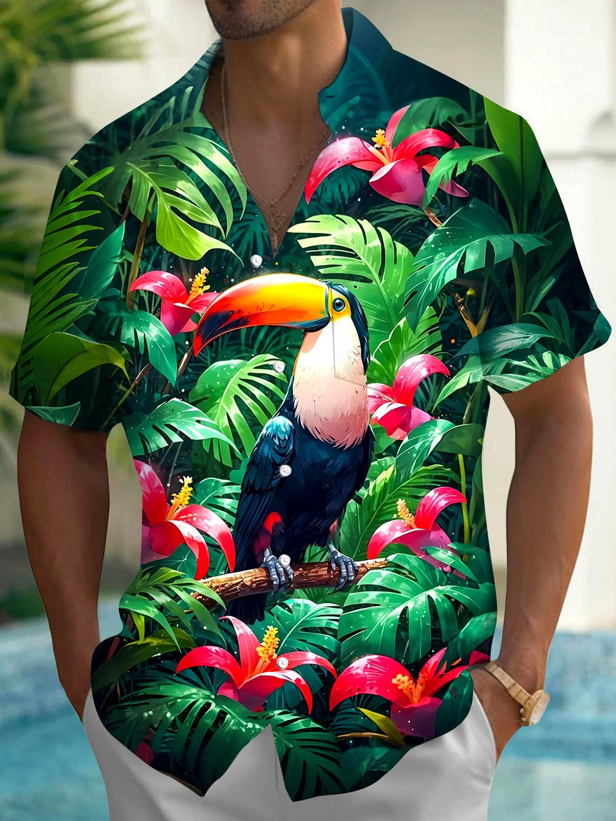 Hawaiian Parrot Men's Pocket Short Sleeve Shirts