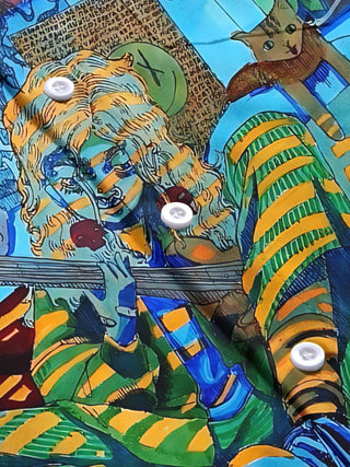 men's art print pocket short sleeve shirt flat lay
