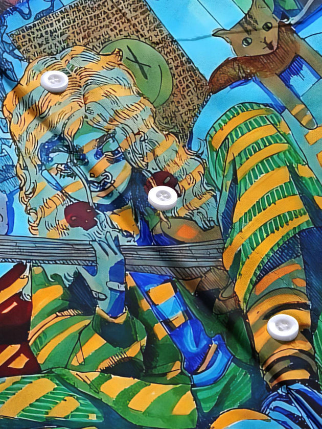 men's art print pocket short sleeve shirt flat lay