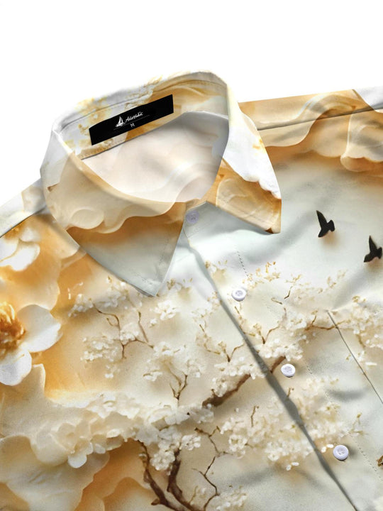 Men's floral short sleeve shirt top view pattern detail