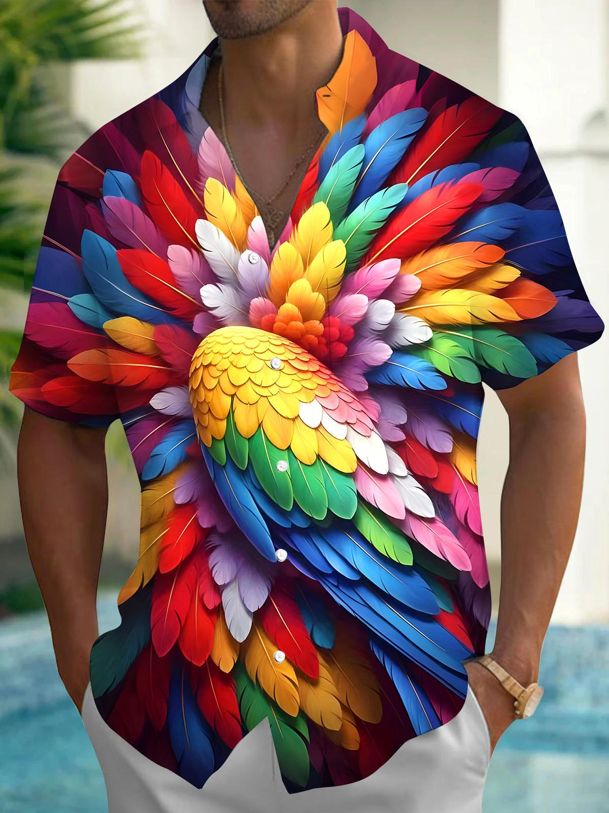 Parrot Feather Men's Pocket Short Sleeve Shirts