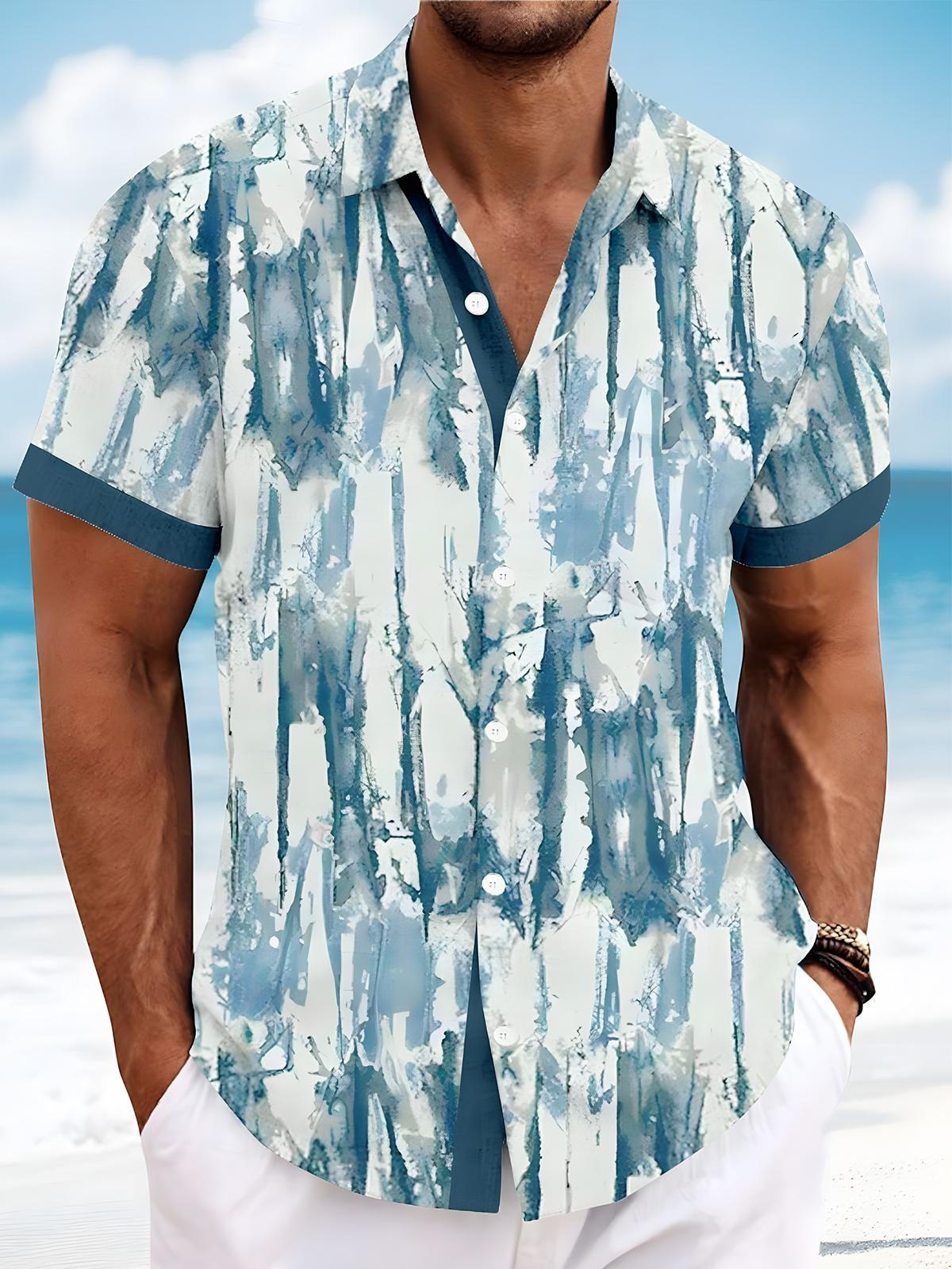 Gradient Print Men's Pocket Short Sleeve Shirts