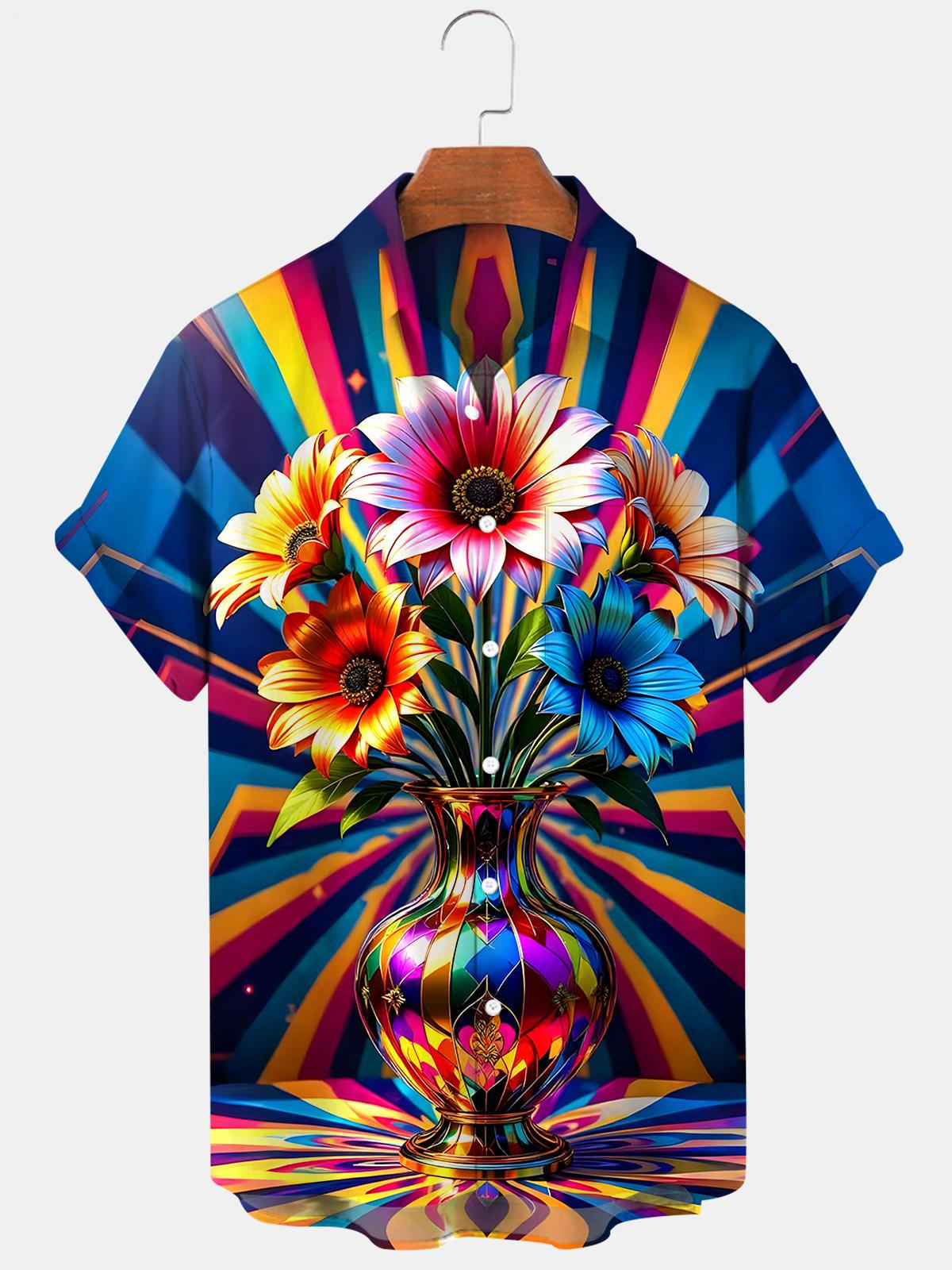 Floral Men's Pocket Short Sleeve Shirts